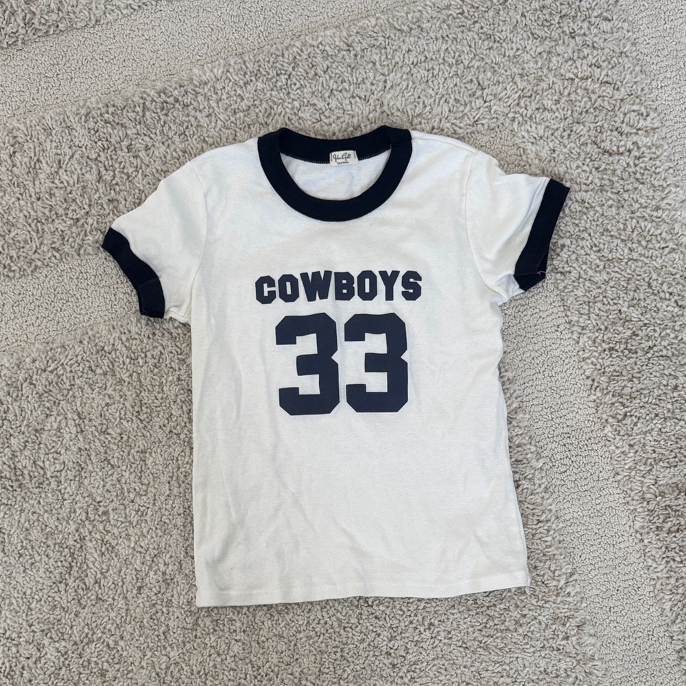 Brandy Melville White & Navy 'Cowboys 33' Ringer Tee